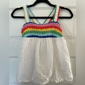 Mini Boden Scalloped Colorful Criss-Cross Tank Top, White/Multi, Size 11-12